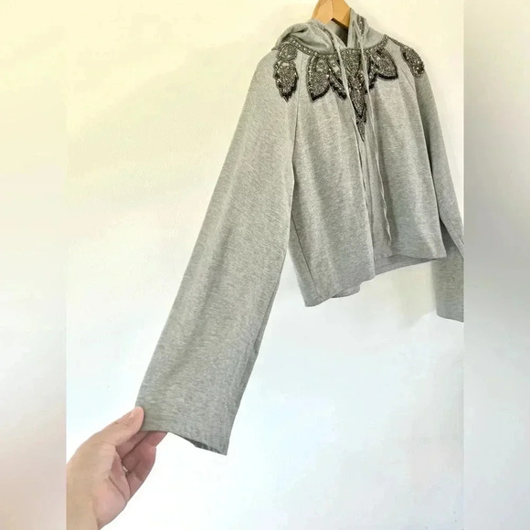 Love Sam Gray Beaded Sequin Wide Sleeve Embellished Hoodie Size Small - Picture 2 of 11